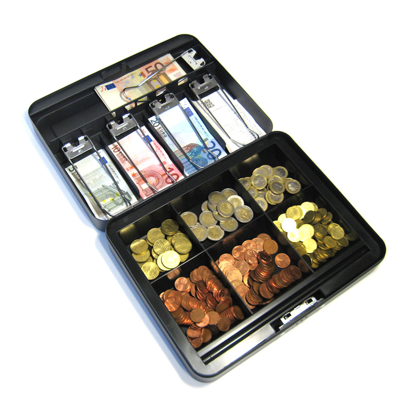 Kasten Geldkassette mit Zahlenschloss, Geldkassette aus Metall, mit  Geldfach, 25 x 20 x 9 cm, mittelschwarz